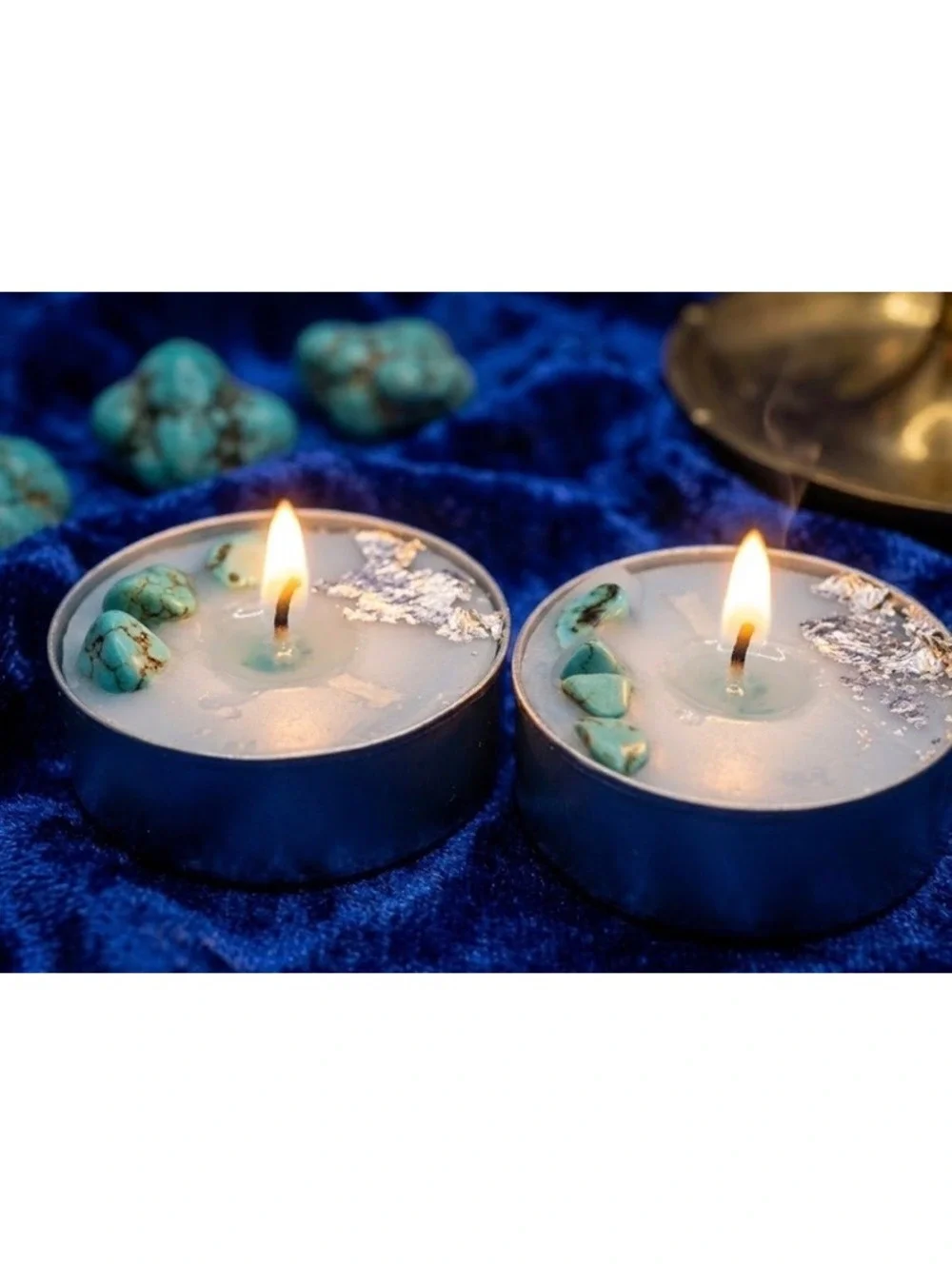 Turquoise Howlite Tea-light Candles, Fresh Linen Scent